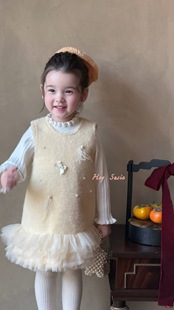 苏西susie女童25新中式国风旗袍裙公主风毛绒背心裙套装现货7615