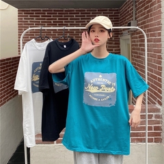 Real shot new summer short sleeve T-shirt women's loose Large Print Top