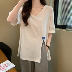 2021 summer new simple fashion versatile side split short T loose thin top