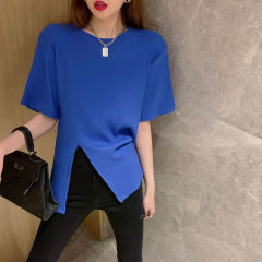 Guantu 2021 new split T-shirt bottomed shirt women's summer design small loose short sleeve