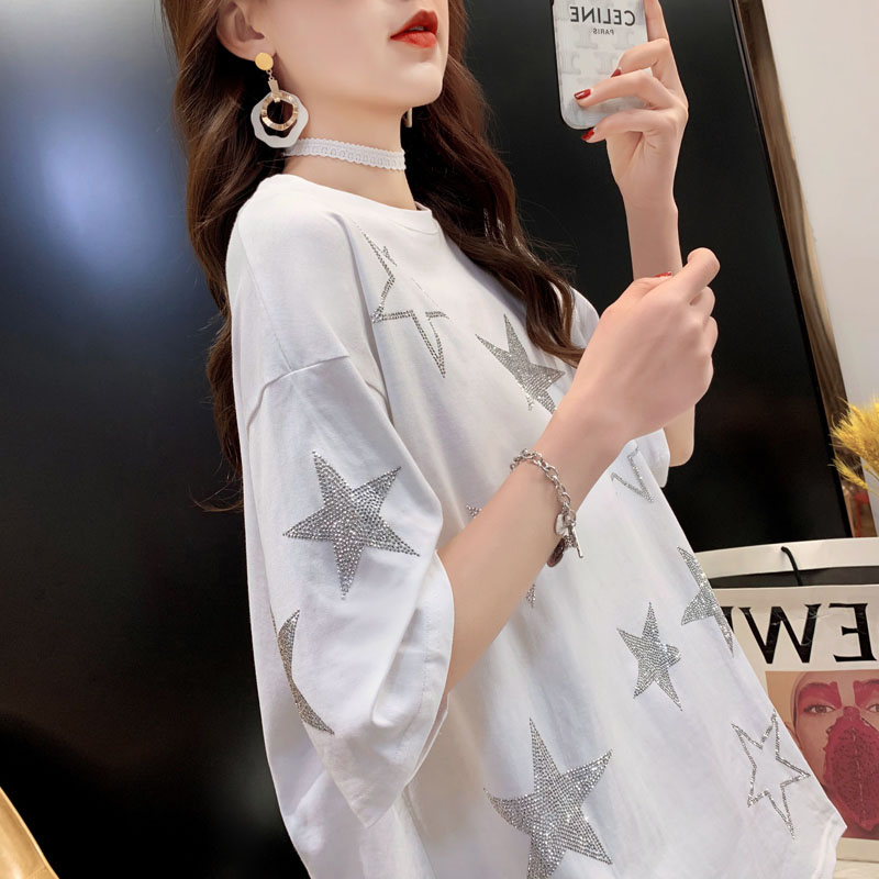 Official picture star hot drill short sleeve T-shirt women's summer new Korean student top large women's clothing