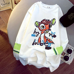 Spring new cartoon print knitted sleeve splicing long sleeve T-shirt women's loose top