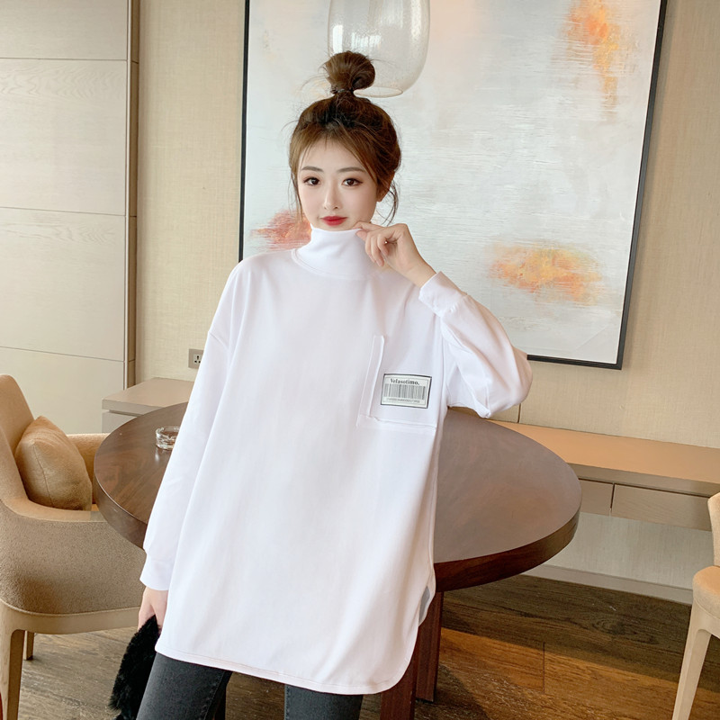 Real shot German velvet letter thickened high collar T-shirt women's lazy style long sleeve bottom coat