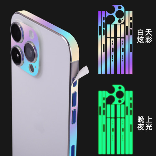 适用于iPhone123456ProMax炫彩边框膜苹果Mini夜光侧边膜1456Plus