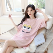 冰丝睡衣女夏季 宽松大码 薄款 2025新款 卡通甜美中长款 仿真丝绸睡裙