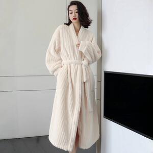 睡衣女秋冬季珊瑚绒加厚保暖性感长款睡袍网红风软绵绵浴袍家居服