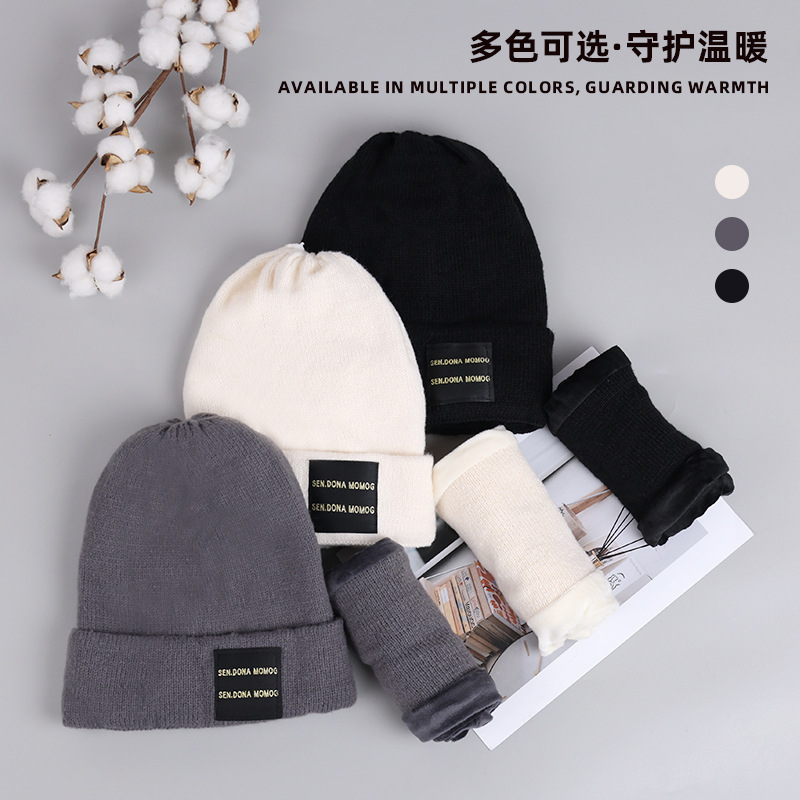 冬季帽子情侣字母贴布毛线帽女日系保暖帽学生护耳针织帽纯色冷帽