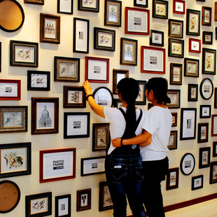 奢华复古实木美式 相片企业挂墙超大组合别墅装 饰画 照片墙客厅欧式