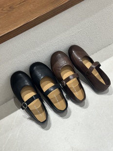 女鞋 苏与2025秋季 女平底浅口芭蕾舞单鞋 新款 真皮一字带玛丽珍鞋