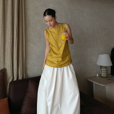 PURITY YH 小众简约设计感后拉链无袖上衣女百搭纯色时尚气质背心