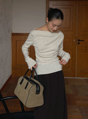 PURITY YH极简荡领一字肩修身显瘦长袖T恤打底衫设计感纯欲上衣