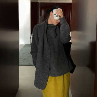 PURITYYH围巾领设计”极简慵懒高级感羊毛针织衫宽松内搭毛衣上衣