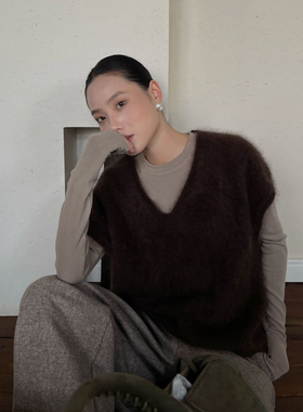 PURITYYH极简时尚秋季新款复古洋气叠穿短袖针织衫女百搭舒适毛衣