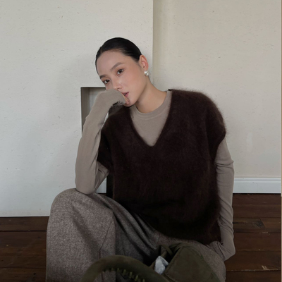 PURITYYH极简时尚秋季新款复古洋气叠穿短袖针织衫女百搭舒适毛衣