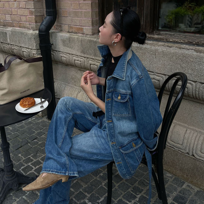 PURITYYH小众简约港风宽松秋时尚女牛仔外套休闲复古百搭夹克上衣