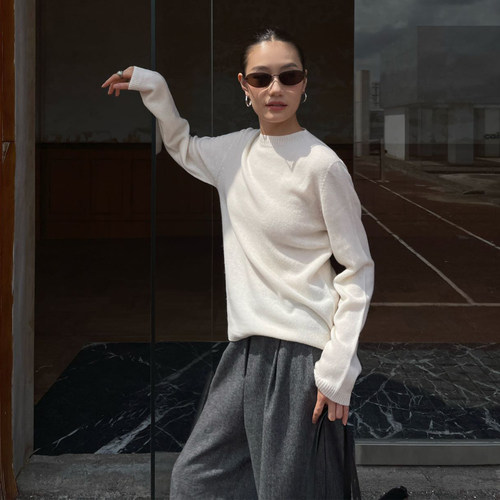 PURITY YH匠织妙感极简时尚羊毛打底衫细腻软糯菠萝纹圆领毛衣女