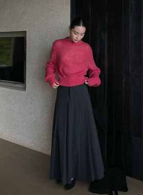 PURITYYH韩系休闲温柔风百褶半身裙女时尚百搭半裙简约裙子大摆裙