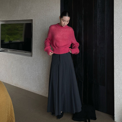 PURITYYH韩系休闲温柔风百褶半身裙女时尚百搭半裙简约裙子大摆裙