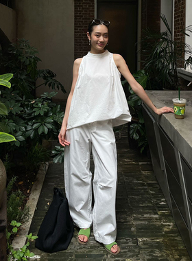 PURITYYH简约夏季白色高级遮胯显瘦休闲裤直筒高腰百搭休闲长裤女