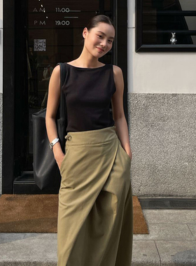 PURITY YH 小众简约纯色一字领时尚无袖背心修身气质百搭上衣女