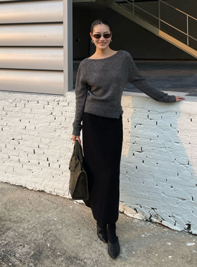 PURITY YH极简垂感加厚羊毛黑色针织半身裙女秋冬直筒裙包臀裙子