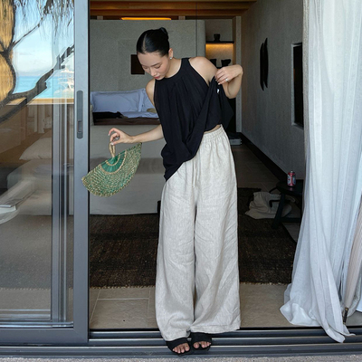 PURITYYH小众纯色通勤凉感夏季亚麻巨显瘦极简高级休闲长裤阔腿裤