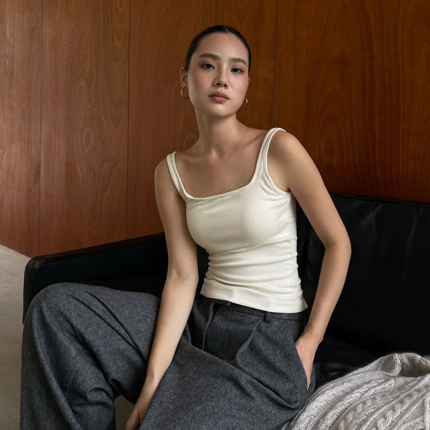 PURITY YH 小众简约吊带背心女带胸垫文胸一体式美背打底内搭上衣