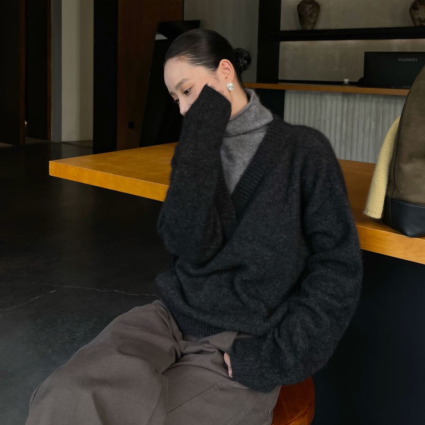 PURITY YH极简休闲针织衫百搭宽松羊毛衫V领套头上衣松弛高级毛衣