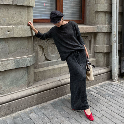 PURITYYH韩系高级时尚穿搭休闲羊毛上衣女秋季松紧腰半身裙两件套