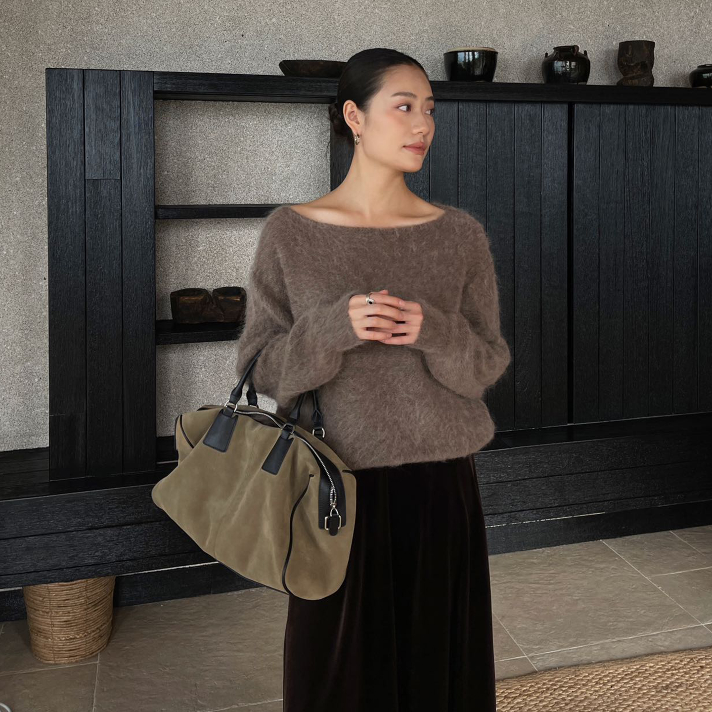 PURITYYH 暖憩软糯不扎绵羊毛慵懒廓形拉毛工艺针织衫毛衣上衣