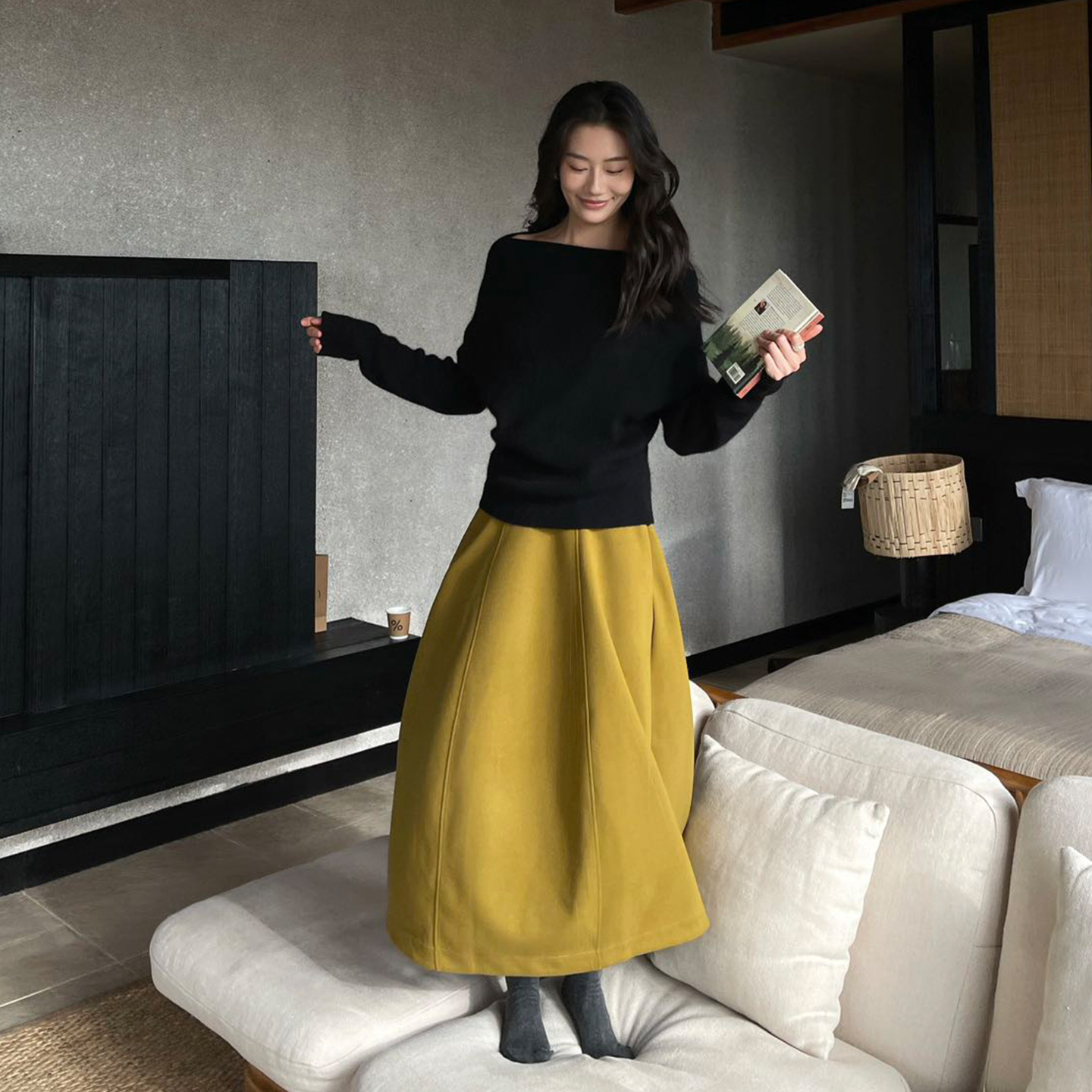 法式复古显瘦遮胯花苞半身裙女2025冬季新款加厚保暖原创a字长裙