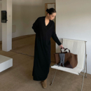 PURITY极简小众黑色针织连衣裙女直筒宽松显瘦毛衣裙气质休闲长裙