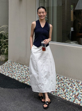 PURITYYH法式温柔简约百搭半身裙夏季新款高腰设计感中长裙白裙