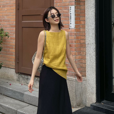 PURITY YH 小众简约设计感后拉链无袖上衣女百搭纯色时尚气质背心