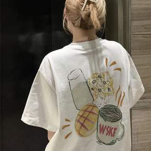 纯棉白色短袖 爆款 夏季 t恤女2025新款 宽松上衣 正肩设计感美式 半袖