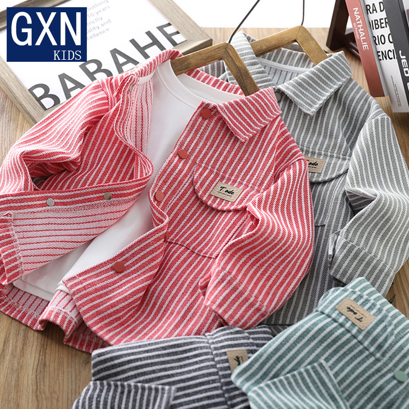 男童秋装时髦条纹薄款衬衫外套