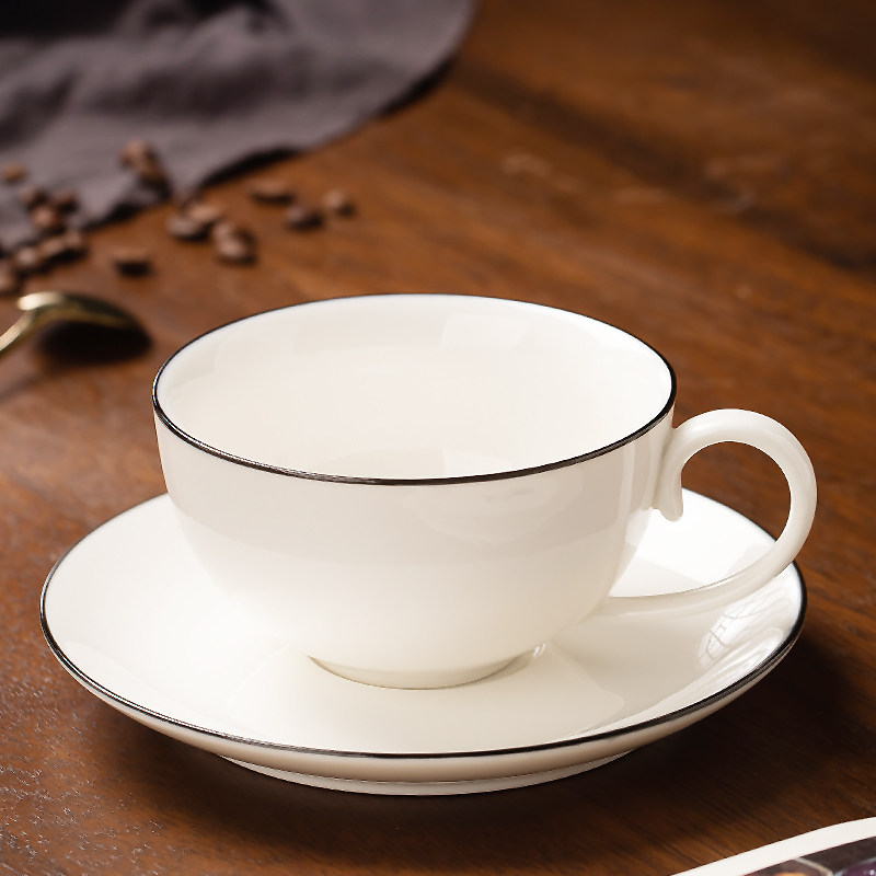 陶瓷咖啡杯套装北欧风格欧式简约黑线边咖啡杯杯碟下午茶茶具logo