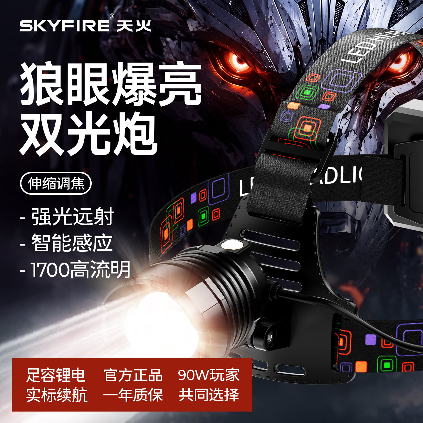 天火强光头灯变焦远射长续航感应图片