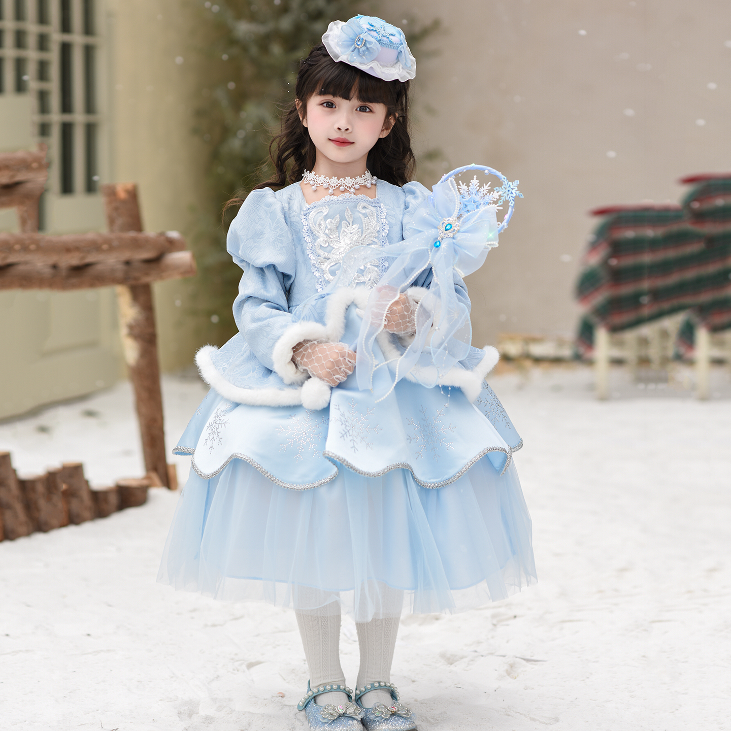 冰雪奇缘蓝色蓬蓬连衣裙