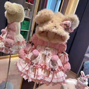 2026新春年服粉色华丽古早甜美羽绒服可爱洛丽塔公主裙lolita外套