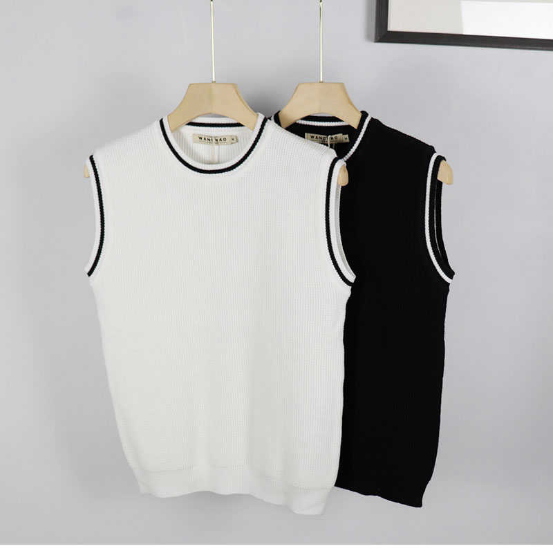 秋冬季背心男士毛衣拼色马甲保暖圆领针织衫潮坎肩无袖毛线衣修身