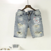 清仓韩系夏装 泼墨青春流行青春 直筒休闲五分短裤 男士 破洞牛仔中裤