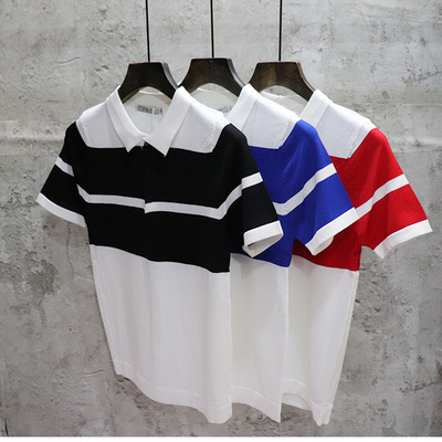 夏季冰丝针织拼色polo衫2021新品