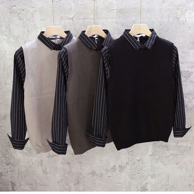 韩版修身假两件背心马甲毛衣衫