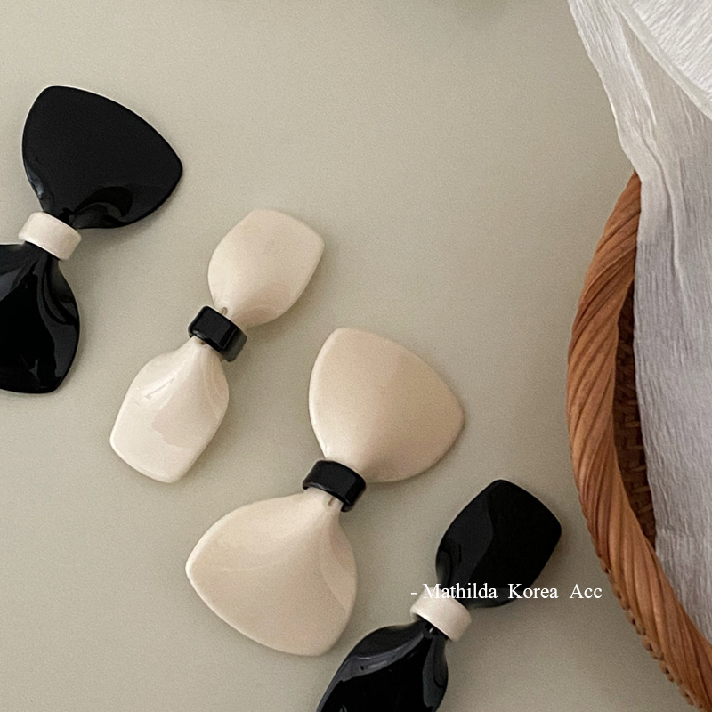 INS风气质时尚亚克力蝴蝶结发夹边夹黑白格子刘海小抓夹韩国新