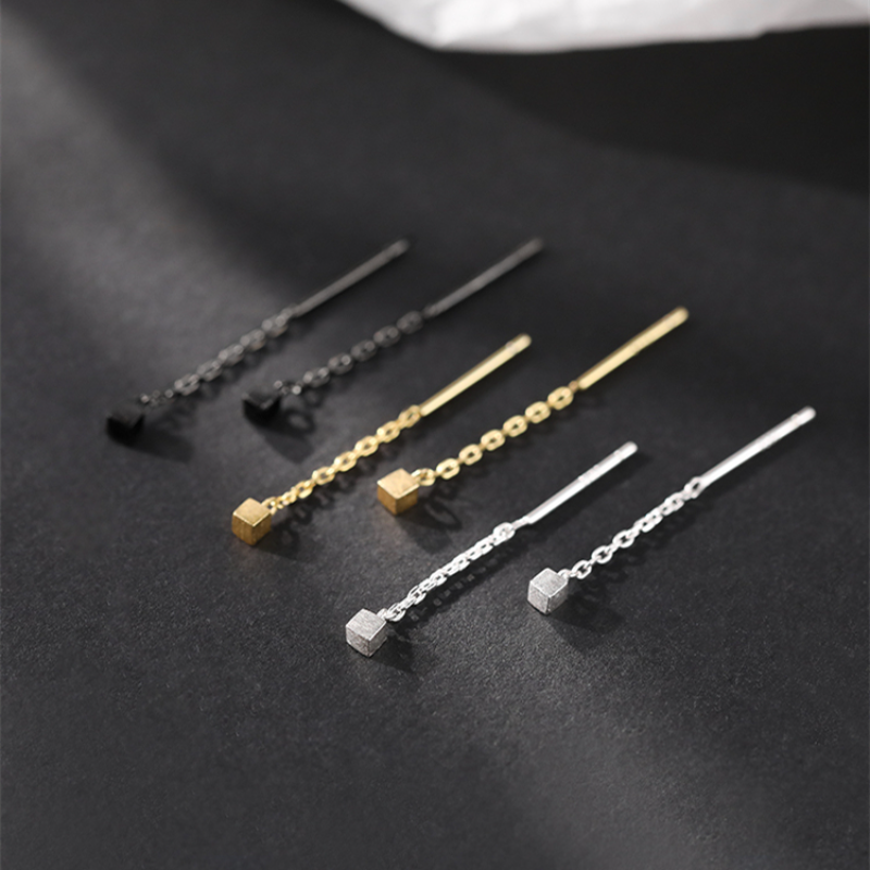 耳线女方块短款耳链简约气质小巧耳钉耳饰