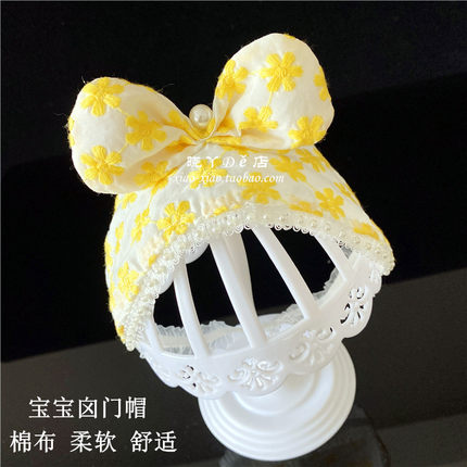 春秋婴儿护囟门帽子夏季薄款女宝宝护囟门发带帽公主蝴蝶结空顶帽