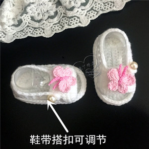 新生儿手工编织系带凉鞋棉线小蝴蝶宝宝凉鞋婴儿凉鞋软底0-1岁夏