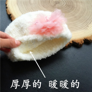 新款手工编织加厚绒宝宝毛线帽儿童花朵公主帽婴儿保暖帽子秋冬款