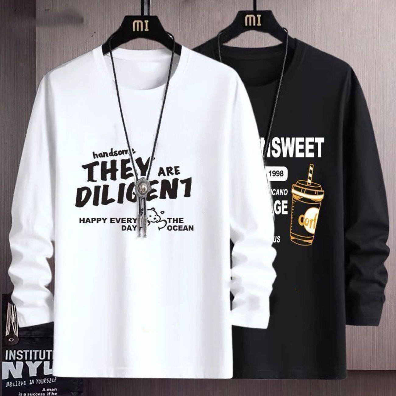 大码男装长袖t恤春秋衣服男潮流休闲简约港风学生打底衫胖子体恤,男装,T恤,淘宝优惠券,粉丝福利购,淘宝优惠卷